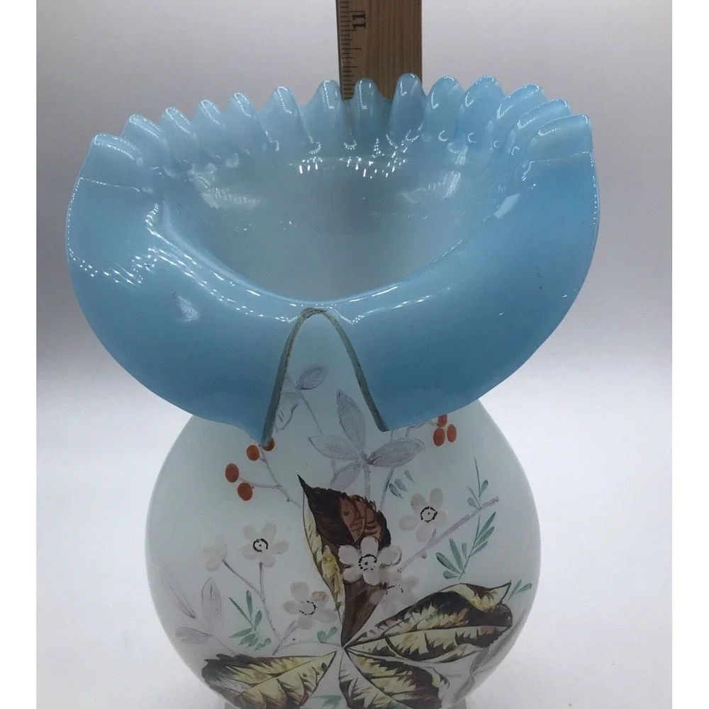 Bristol handblown glass Ruffled Collared Vase hand painted UNIQUE‎